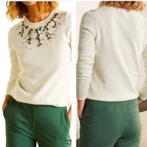 Boden Cream Sweater with Floral Embroidery XS